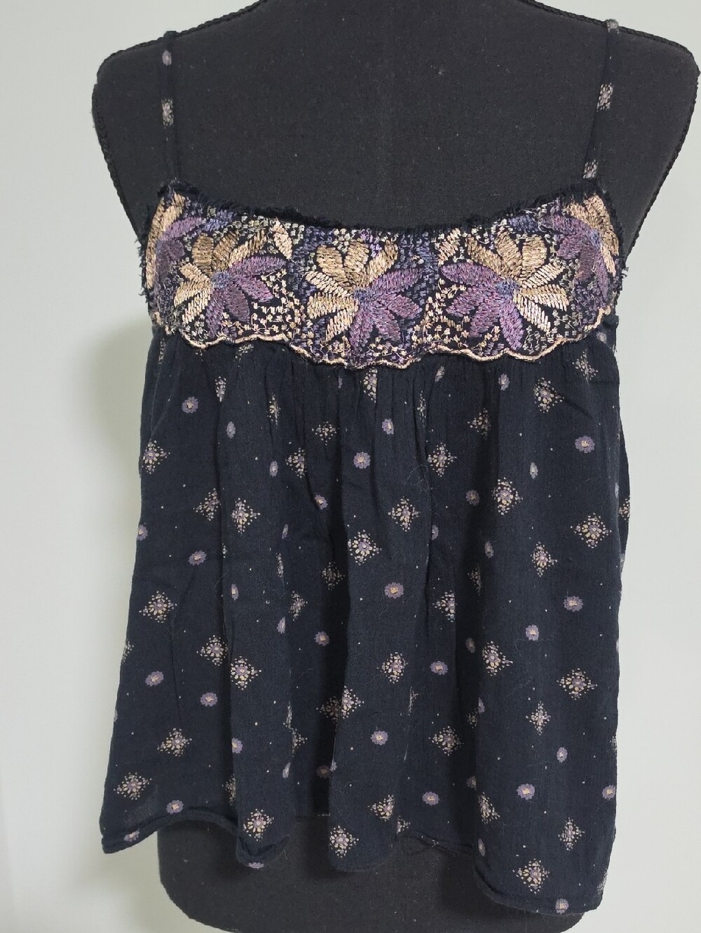 American Eagle Outfitters Black Floral Embroidered Spaghetti Strap Top
